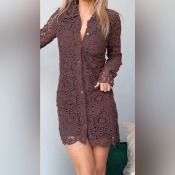 Brown Crochet Collared Dress - Picture 7 of 8